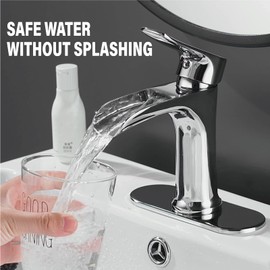 Yundoom Chrome ,Bathroom Sink Faucet,Waterfall Bathroom Faucet,Single Hole Or 3 Hole with 4 Inch Deck Plate,Farmhouse Rv Brass ,Grifo De BañO