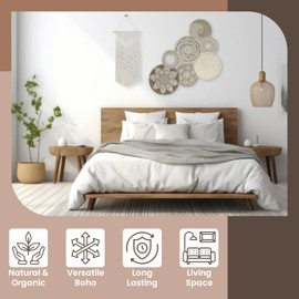 BOHO11 7 Pack Hanging Boho Wall Basket Decor Art; Handcrafted Seagrass Boho Baskets Large Rustic Farmhouse Wall Decor; Round Woven Wicker Above Sofa or Bed Wall Decor (SeaVibe BOHO)