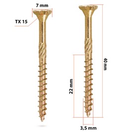Klimas® Wood Screws Torx Chipboard Screws TX 3.5 x 40 mm Pack of 500 | Countersunk Screws Patio Screws Universal Screws Roof Construction Screws Set Yellow Wood Screw Countersunk Head