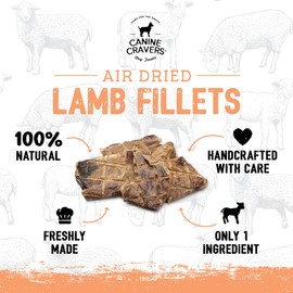 Canine Cravers Single Ingredient Dog Treats – Premium Lamb Fillets - Human Grade Air Dried Hypoallergenic Pet Food – Grain, Gluten, and Soy Free – 100% All Natural – 5.3 oz Bag