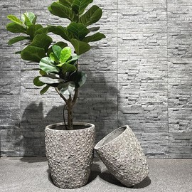 Shangdemonmaster Creative Flowerpot 18",15",12" Dia Concrete Round Planters (Set of 3), Outdoor Indoor Large Planter Pots with Drainage Hole and Rubber Plug for Home Patio Garden