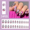 24PCS Silver Glitter Flower Press on Nails Medium Almond Fake
