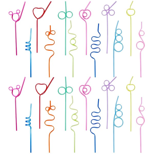 12 Designs 24 Pieces, Party Straws for Kids and Adults,
