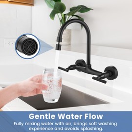 Airuida Wall Mount Kitchen Sink Faucet Wall Mounted Kitchen Faucets 8 Inch Center Double Handles 360 Degree Swivel Spout Restaurant Utility Laundry Commercial Mixer Tap Matte Black