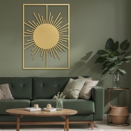 SIGNLEADER Metal Wall Art Decor Shining Sun Landscape Minimalist Modern Abstract Wall Sculpture Hangings Home Decoration for Living Room, Bedroom, Bathroom, Kitchen, Outdoor - 30" Gold