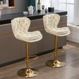 Set 2 Modern Lightweight Bar Stools Chrome Footrest Base Swivel Height Adjustable Mechanical Lifting Velvet Dining/Living Roomcolor: Cream + Fabric + Foam, size: 17*18*39in
