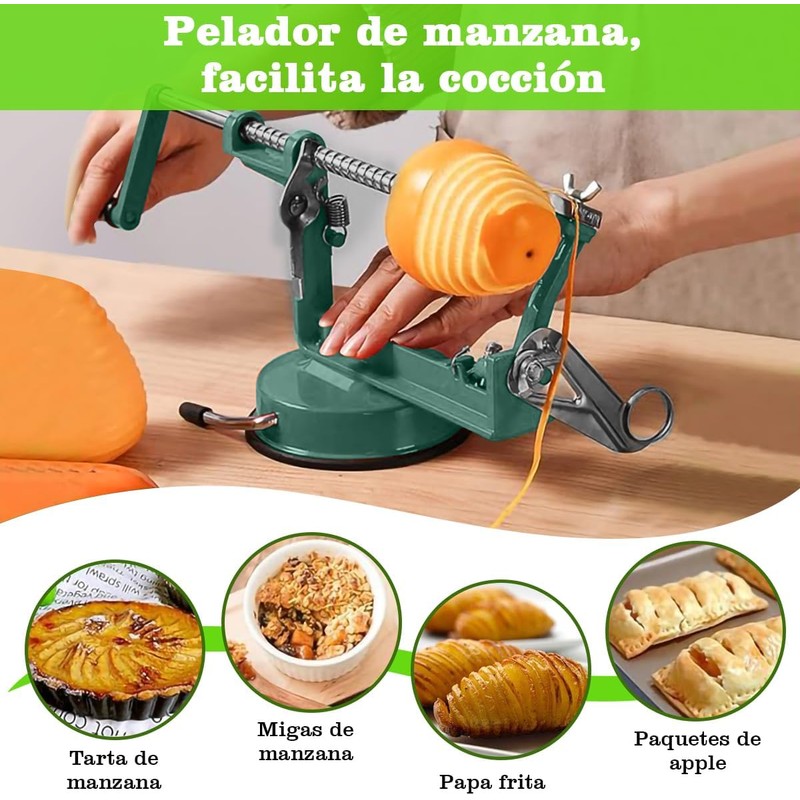 Pelador de Manzana, Máquina Rebanador de Patatas Manual Multifunción Verde