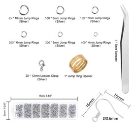 1245Pcs Open Jump Rings and Lobster Clasps Jewelry Findings Kit with Pliers and Necklace Jewelry Chain 4M and Earring Hooks Sterling Silver with 50PCS for DIY Jewellery Making