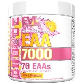 Evlution Nutrition EAA7000 - Pre & Post Workout Powder - Muscle Building + Recovery Supplement - 7g Essential Amino Acids + 5g BCAAs - Endurance + Energy Support - 30 Servings - Pink Lemonade