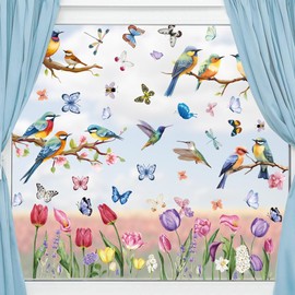 Birds Window Clings for Window Decorations Spring Summer Window Decals Flower Hummingbirds to Prevent Bird Strikes 76PCS Home Party Decoration Stickers
