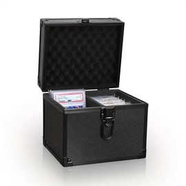 Aluminum Alloy Graded Cards Storage Box, 1 Count 2 Grid Dustproof Card Storage Organizer with Lid and Handle, Top Loader Card Brick Case, Cards Collector Box for MTG/PKM/PTCG Sport Cards - Color: Black, Specification: 1 Count