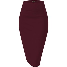 Hybrid & Company Women's Premium Nylon Ponte Stretch High Waist Pencil Suit Skirt Below Knee KSK45002 1073T NW Wine 3X