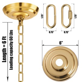 MAYOMAJO 6 Inch Light Canopy Kit with 6 Feet Hanging Chain, Heavy Duty, Replacement Cover Plate for Chandelier, Pendant Light, Swag Light, Ceiling Fan, Flower Basket or DIY Projects (Brass)