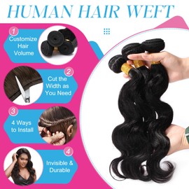 Elailite 20 Inch Human Hair Bundles Weave Curly #1B Natural Black Hair Extensions Real Remy Hair Weft Long Body Wave - 100g