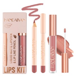 Lip Liner and Lipstick Set,Matte Liquid Long-Lasting Waterproof Natural Nude Lipstick, Non-Fading Matte Lipstick & Lip Line Pencil Set (07#)