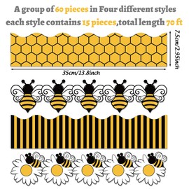 JarThenaAMCS 60 Pcs 70 Ft Back to School Bulletin Board Borders Yellow Black Bee Honeycomb Stripe Flower Scalloped Border Trim for Classroom Chalkboard Wall Office Party Decor Supplies