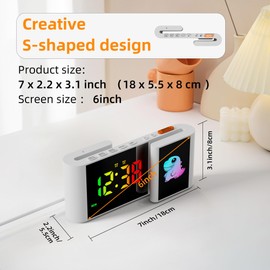 Euakee Wecker Digital, Wecker Kinder mit Niedlicher Dinosaurier, S-förmig LED Uhr Digital, 11 Farben Cartoon, Dimmbar, Lautstärke, Schlummer, Nachtlicht für Nachttisch, Schlafzimmer, Room Dekor (Weiß)