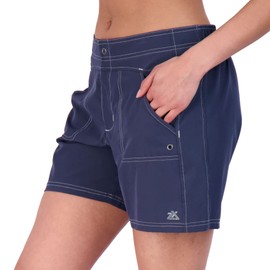 ZeroXposur Womens Plus Size Swim Shorts 6 Inch Inseam - Hybrid Board Shorts for Women - Beach Shorts for Women with Brief Liner (Storm, 3X)