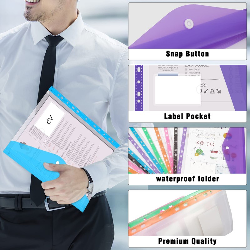 Colorlife Binder Pocket 12 Pack Plastic Envelopes Binder Folders 11