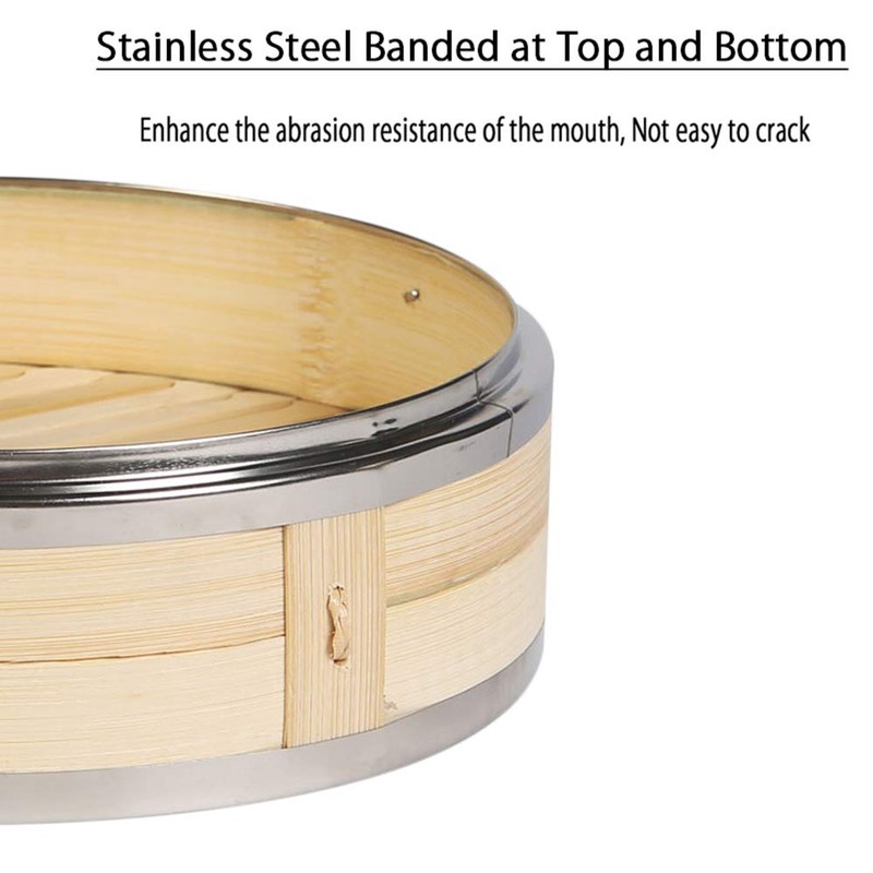 Hcooker 3 Tier Kitchen Bamboo Steamer with Double Stainless Steel
