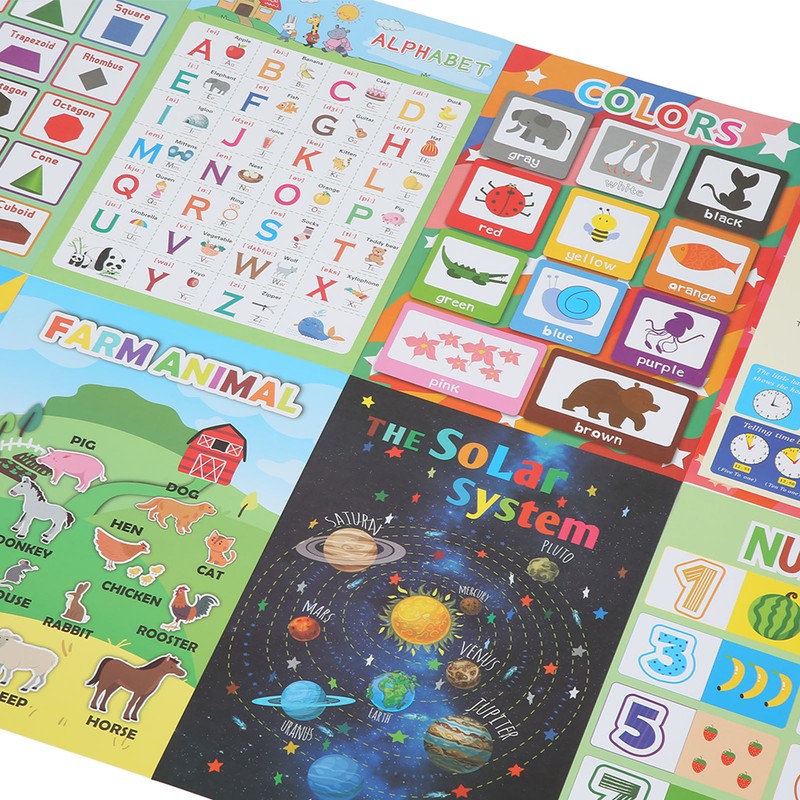 12PCS Educational Posters for Kids Cartoon Learning Poster Waterproof English