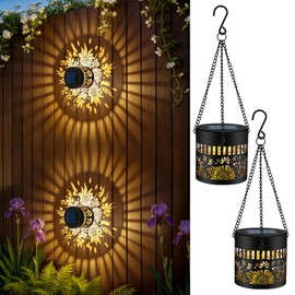 Forlivese 2 Pack Solar Fence Lights Outdoor, Metal Solar Powered Wall Deck Step Lights Sunflower Theme, Hanging LED Waterproof Decorative Lighting for Garden Patio Backyard Post Decor, Warm White