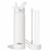 Mininoo 24 oz Insulated Ceramic-Lined Water Bottle with Straw, White