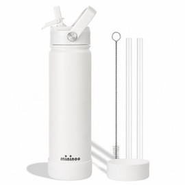 Mininoo 24 oz Insulated Ceramic-Lined Water Bottle with Straw, White