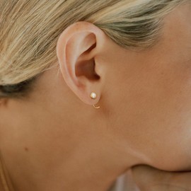 Hug Hoop Earring 18K Gold Plated 925 Sterling Silver Synthetic White Fire Opal Huggie Earrings for Women Created Gemstone Earrings Open Hoop Earrings Half Hoop Earrings Tiny Hug Hoops