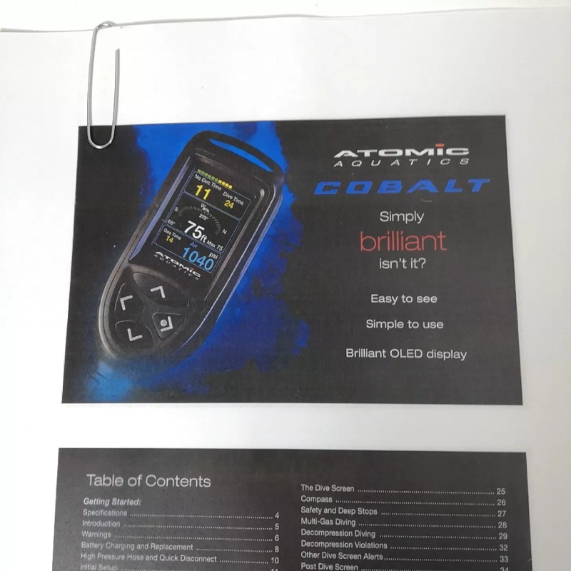 Atomic Cobalt 1 Scuba Dive Computer Instruction Owners Manual Printed
