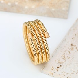BONJOULRY Gold Bracelet Stack Cobra Gold Bangle Bracelet for Women 18K Gold Filled Bangle Set Long Coiled Spiral Bangle Non Tarnish Waterproof Cuff Bracelet Layered of 4