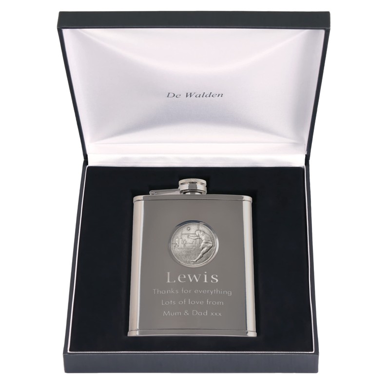 Son Xmas Engraved 6oz Stainless Steel Hip Flask with Pewter
