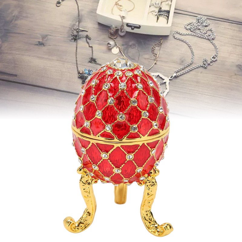 Egg Shaped Trinket Box Zinc Alloy Hinged Jewelry Ring Holder