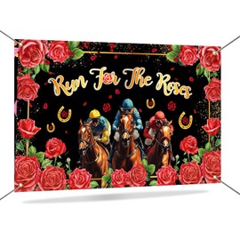 Mocsicka Kentucky Derby Backdrop Run for The Roses Kentucky Derby Decorations for 2025 Adults Horse Racing Party Red Roses Photography Background Banner 70.8 x 43.3 Inch
