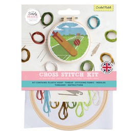 Simply MAKE Cross Stitch Kit Cricket Match Design, Kids & Adults, Hoop, Embroidery Thread, Adult Crafts, Beginners Craft Kit