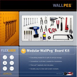 WallPeg Pegboard Tool Organizer with Flex-Lock Peg Hooks PK 24242 W - Organizes Tools - Crafts - Mounted Sixe 48" x 24" - Pegboard Panels - Garage Wall Storage