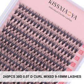 Cluster Wimpern Extensions Kit, 240Pcs 30D 0.07 DCurl Mix 9-15mm Wimpern mit Lash Bond Dichtung Applicator, weiche natürliche falsche Wimpern, DIY individuelle Wimpern zu Hause (30P Kit, Mix 9-15mm)