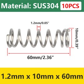 Qrity 10Pcs Coil Extended Compressed Spring, Compressed Springs, Stainless Steel Springs, Wire Diameter 1.2mm, 10mm OD, 60mm Free Length