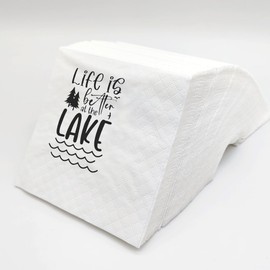 SharkBliss Funny Lake Quotes Cocktail Napkins, 100 Pack Life Is Better At The Lake Disposable Beverage Bar Paper Party Cocktail Napkins For Party 2-Ply, 5x5" (Life Is Better At The Lake)