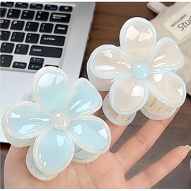 2PCS Hawaii Flower Hair Clips for Women Large Hair Claw Clips for Thick Thin Flower Shaped Hair Accessories Non-Slip Acrylic Hawaii Claws for Half Ponytail Versatile Tropical Jaw Clips (Blue)