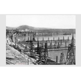 1903 Summerland Offshore Oil Wells PHOTO Rigs California Scene Vintage 5x7