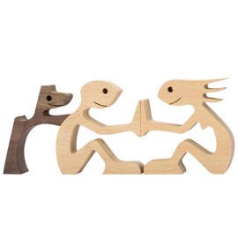 JVHLOV Wood Carving, Handmade Wooden Statue, Kitten and People Statue Sculpture, Wooden Sculpture Ornaments (Man + Woman)