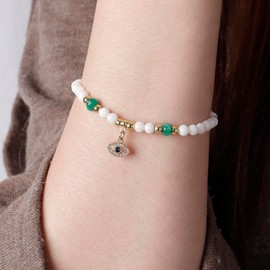 MILAKOO Natural Shell Bracelet for Women Mother's Day Elastic Unique Mother of Pearl White Shell Bracelet with Eye-shaped Pendant Decor, bowl, No gemstone