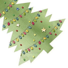 IHR Ideal Home Range Party Napkins Disposable 3-Ply Shaped Paper Lunch Napkin Pack, 6.5" x 6.5", Tree Lights, 12-Count