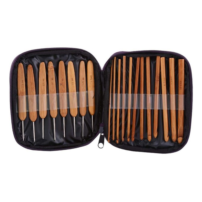 20 Pieces Crochet Hooks Kit with Case Bamboo Crochet Hooks