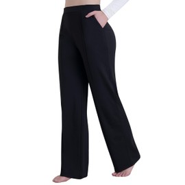 Sunzel Yoga Pants for Women with Pockets, Wide Leg Dress Pants, Business Casual & Work Sweatpants, Flowy Trousers for Travel, 32" Inseam, Black, Medium