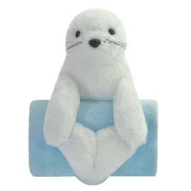 Stuffed Animal Toy and Blanket Set, Plush Toy and Cozy Throw Blanket Combo, for Kids or Girlfriends on Birthdays and Festivals, Snuggle Pet & Comfort Sleeping Toy (Seal White)