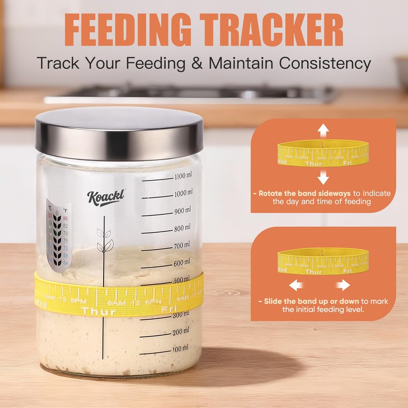 Koackl Sourdough Starter Jar, 40oz Sourdough Starter Kit with Magnetic