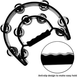 Double Row Tambourine for Adult, Double Half Moon Musical Tambourine Musical Percussion Instrument Bell Beat Drum ABS for Adults, Church, KTV, Party, 23cm Stainless Steel Edge