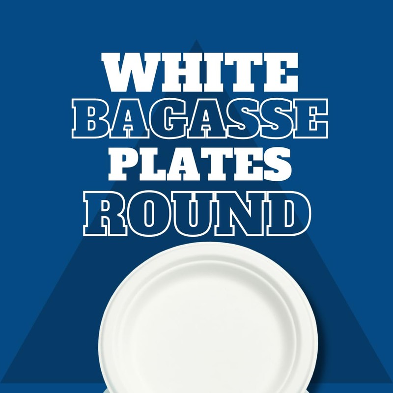 CafeTEq Bagasse Heavy-Duty White Round Plates Super Rigid Disposable Eco